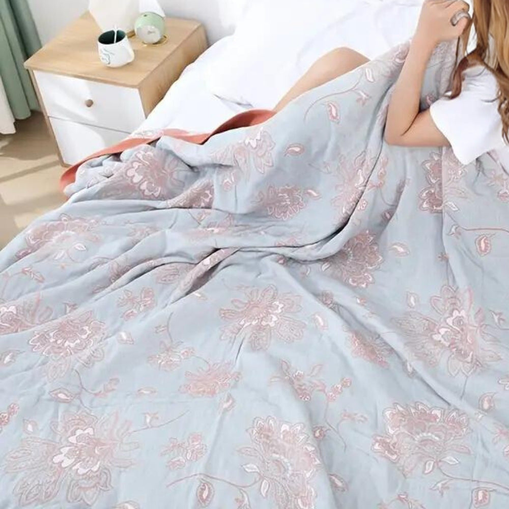 100% Cotton Jacquard Floral Throw Blanket
