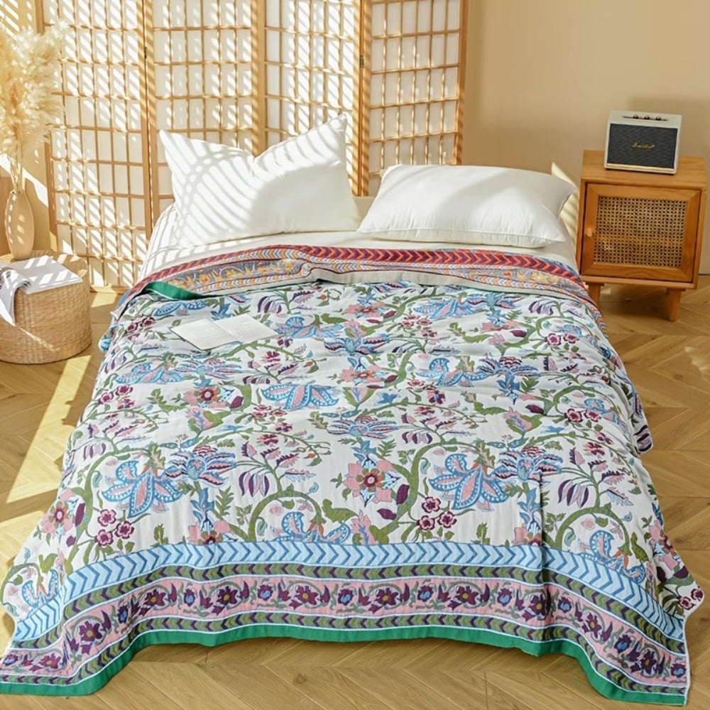 100% Cotton Reversible European Floral Jacquard Blanket