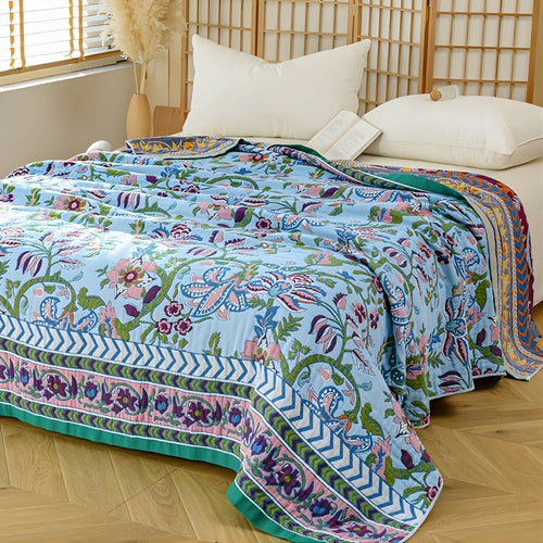 100% Cotton Reversible European Floral Jacquard Blanket