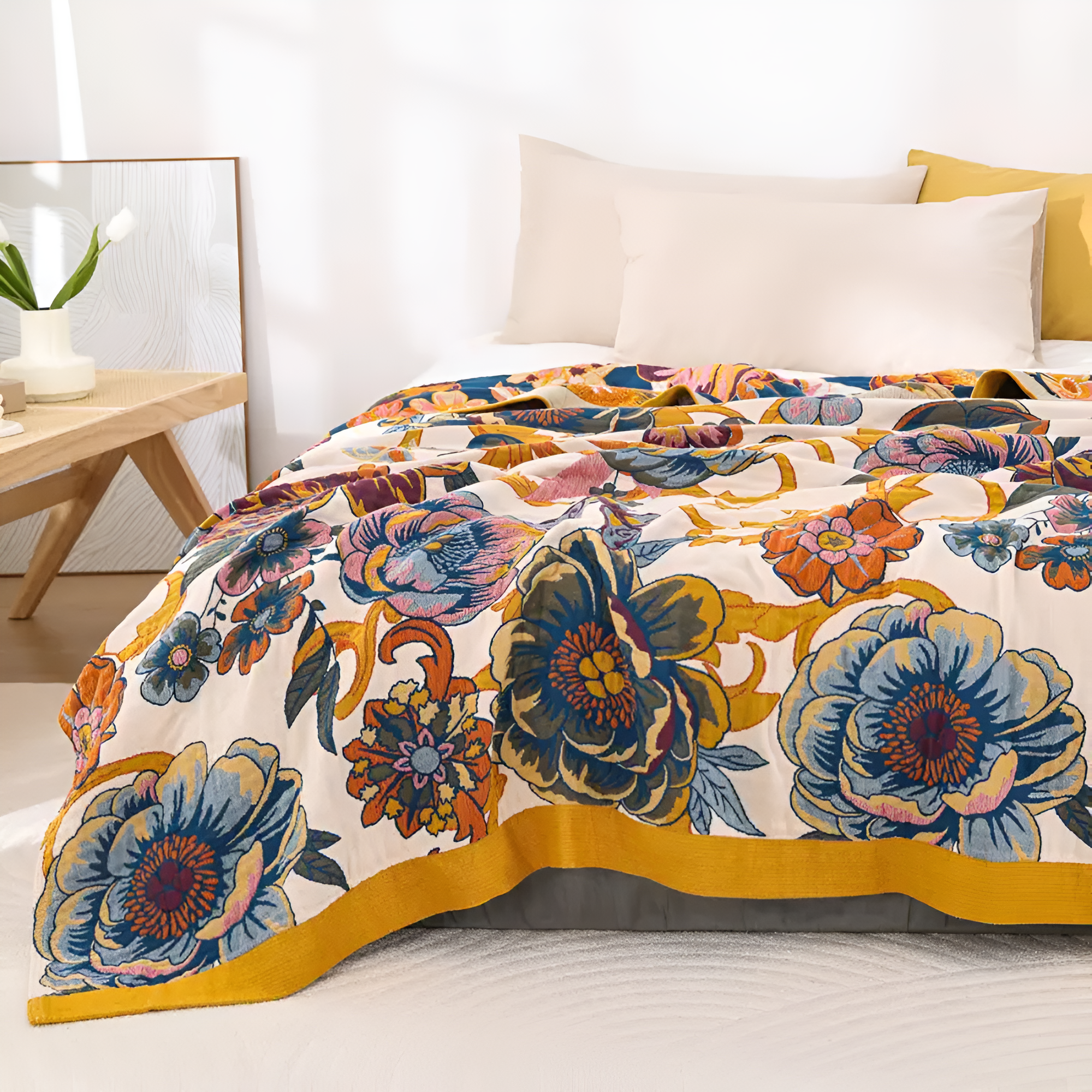 100% Cotton Reversible Floral Blanket (79 x 90 in)