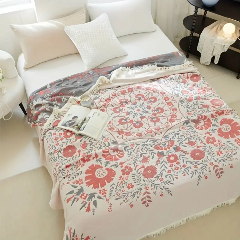 100% Cotton Reversible Floral Blanket (All-Season)