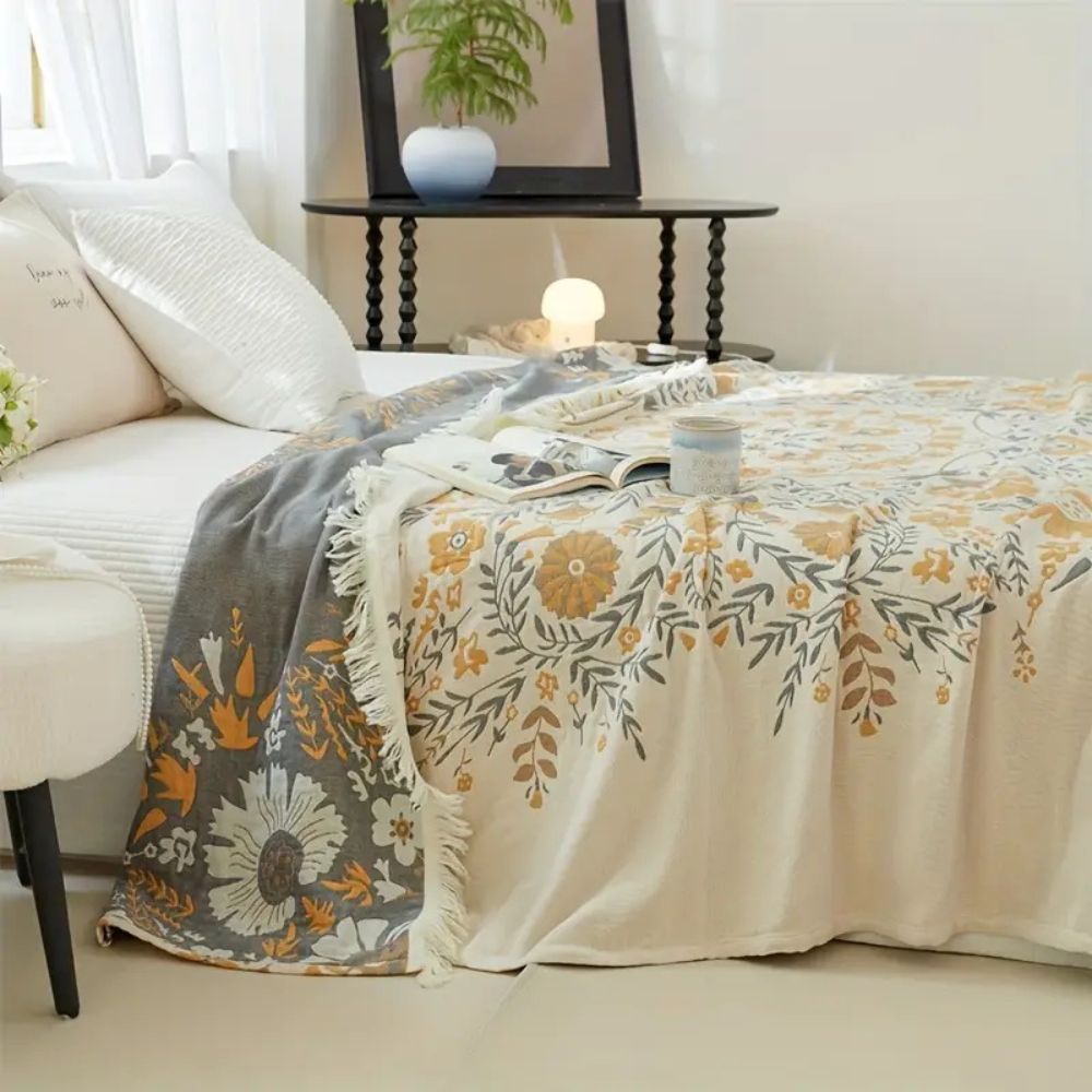100% Cotton Reversible Floral Blanket (All-Season)