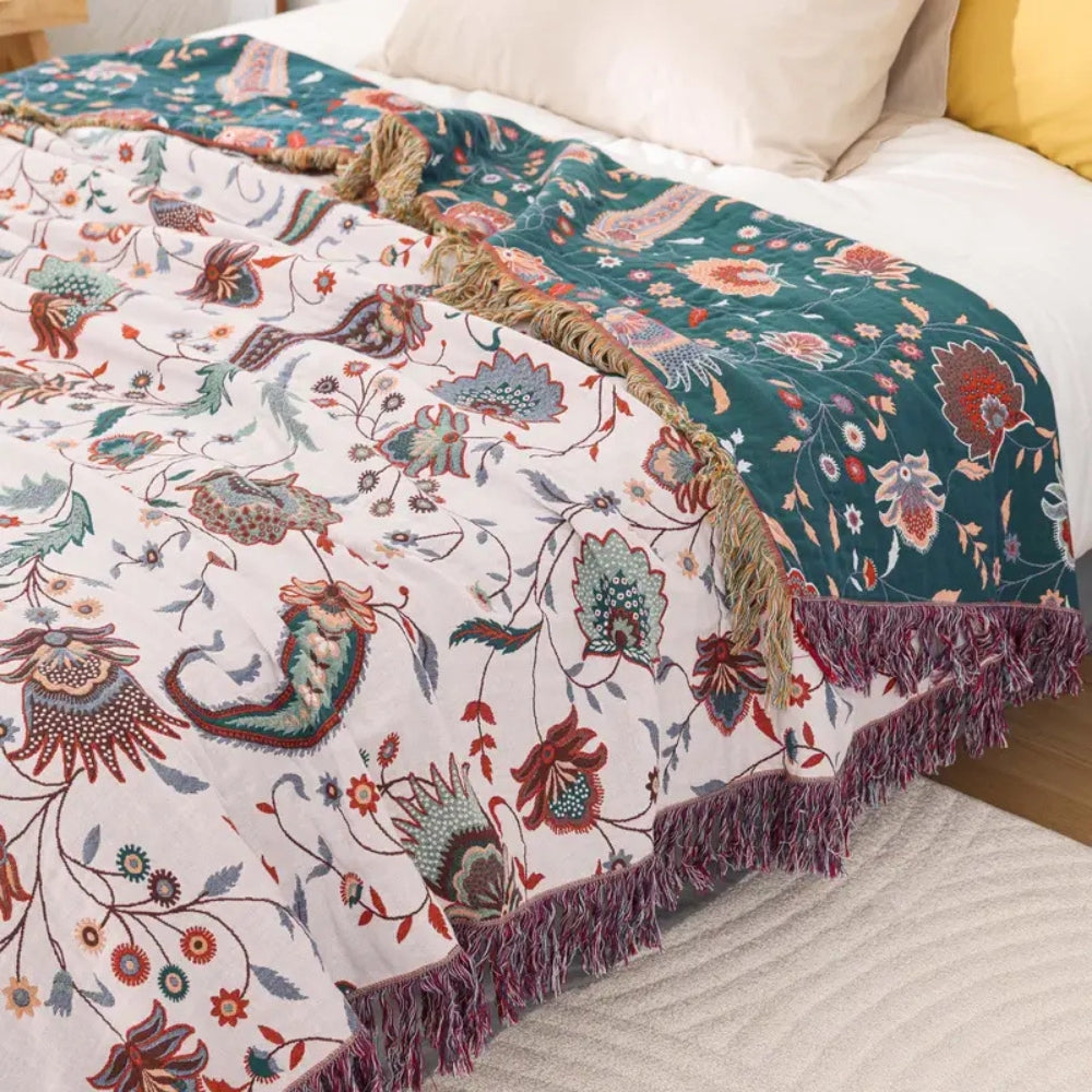 100% Cotton Reversible Floral Blanket (All-Season)