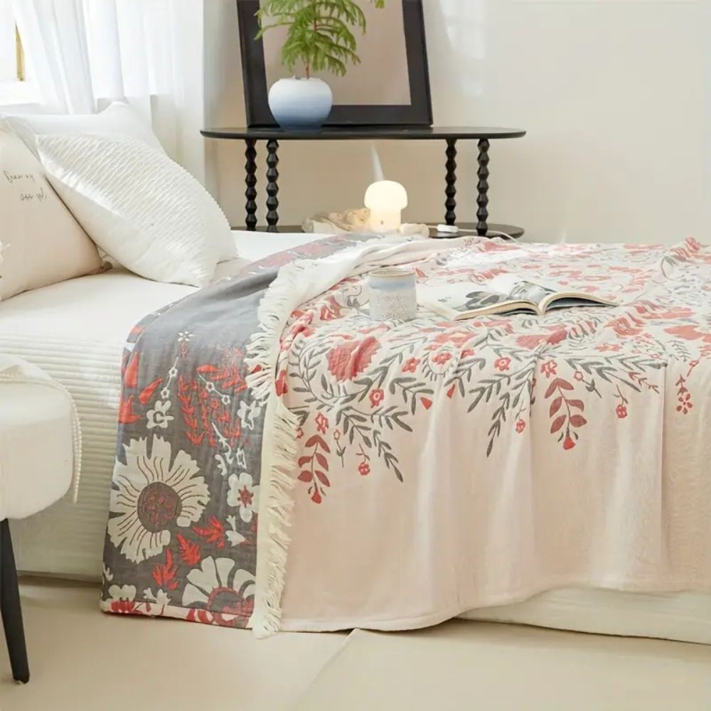 100% Cotton Reversible Floral Blanket (All-Season)
