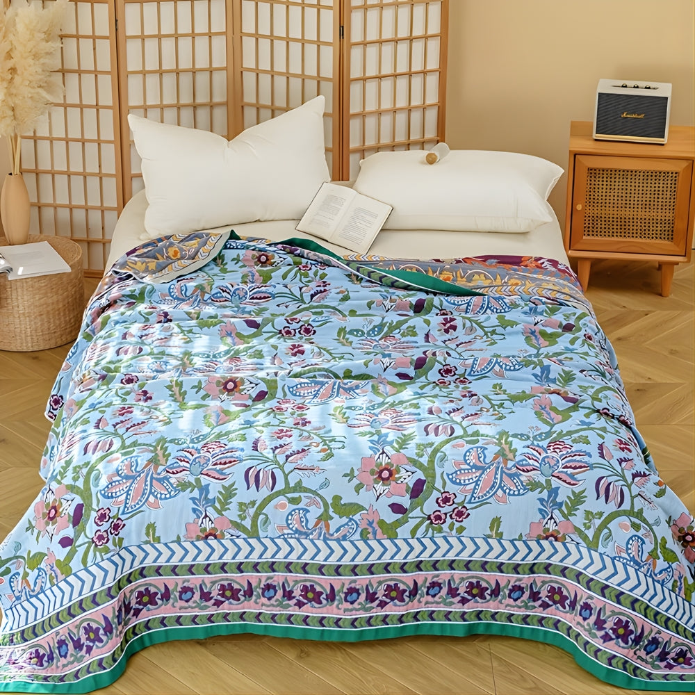 100% Cotton Reversible Floral Jacquard Blanket