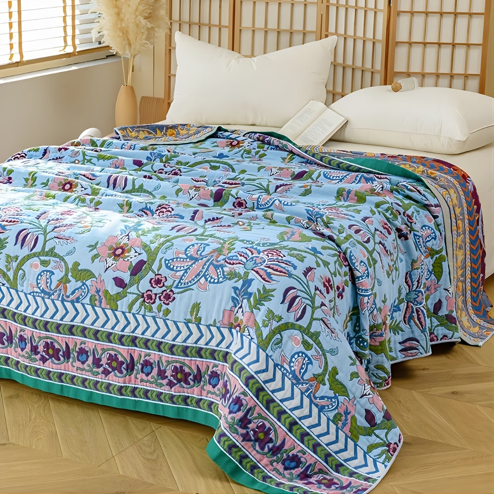 100% Cotton Reversible Floral Jacquard Blanket