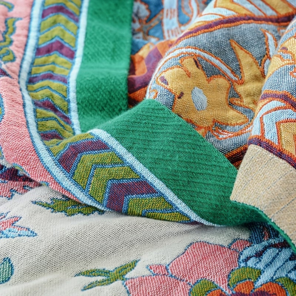 100% Cotton Reversible Floral Jacquard Blanket
