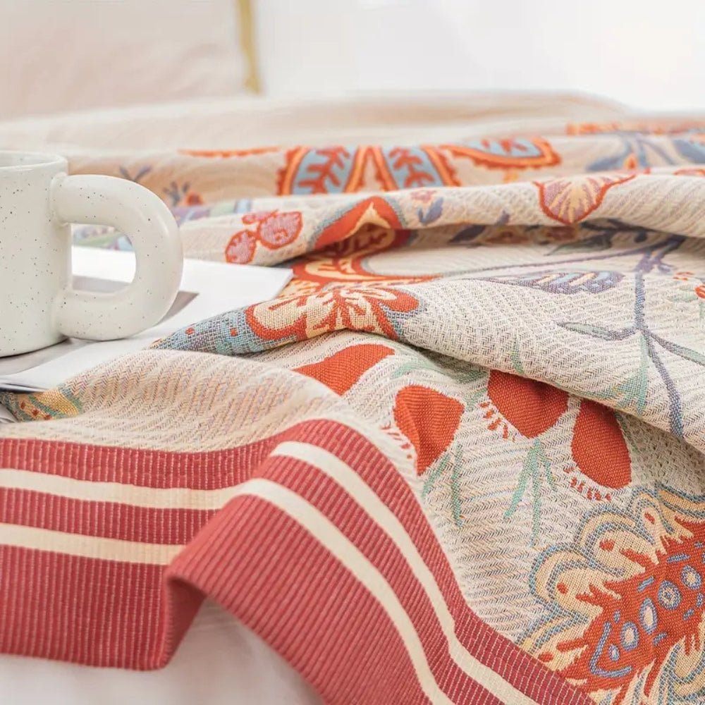 100% Cotton Reversible Floral Jacquard Blanket (98 x 98 in)