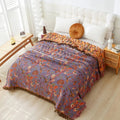 100% Cotton Reversible Floral Tassel-Trim Throw Blanket