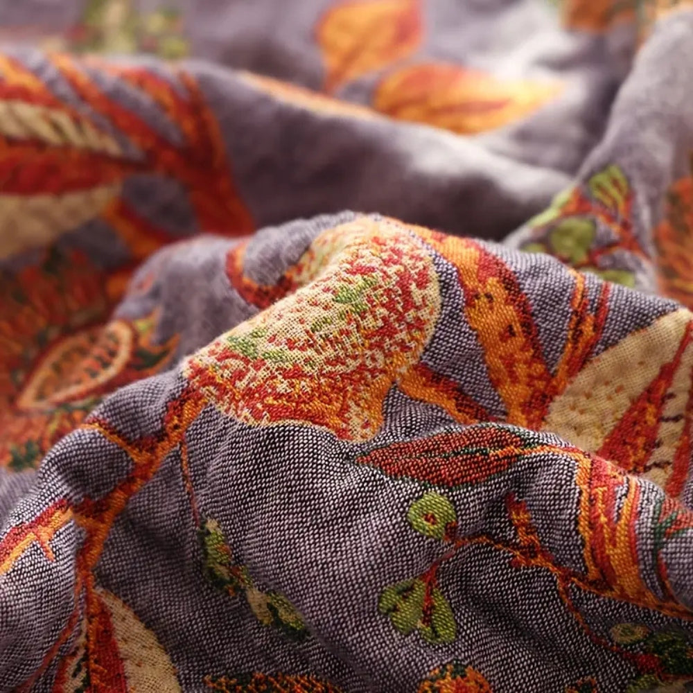 100% Cotton Reversible Floral Tassel-Trim Throw Blanket