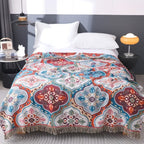 100% Cotton Reversible Moroccan Mosaic Blanket (Tassel Fringe)