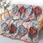 100% Cotton Reversible Moroccan Mosaic Blanket (Tassel Fringe)