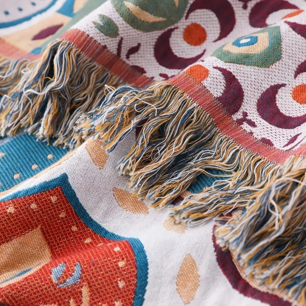 100% Cotton Reversible Moroccan Mosaic Blanket (Tassel Fringe)