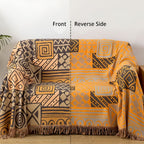 100% Cotton Reversible Tribal Patchwork Throw (Tassel Fringe)