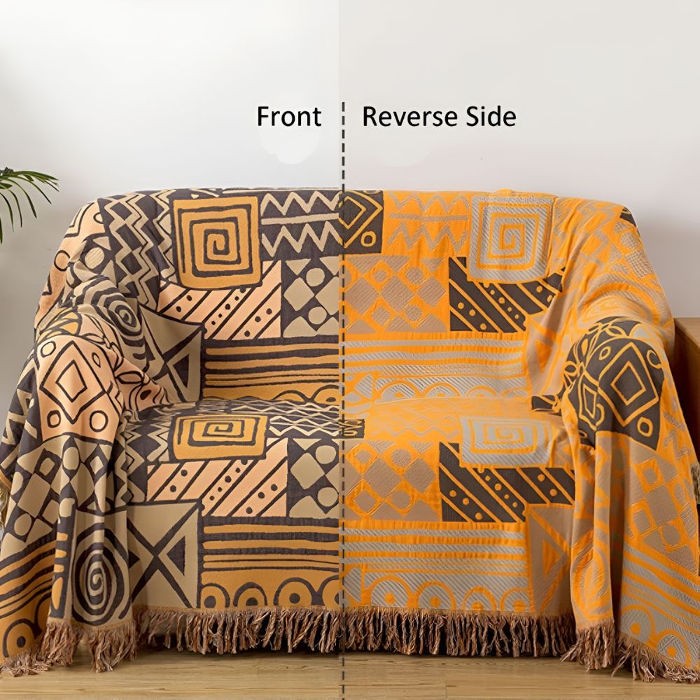 100% Cotton Reversible Tribal Patchwork Throw (Tassel Fringe)