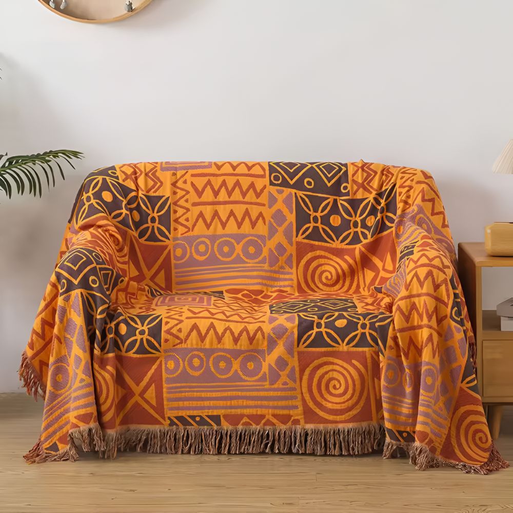 100% Cotton Reversible Tribal Patchwork Throw (Tassel Fringe)