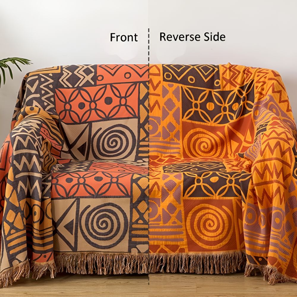 100% Cotton Reversible Tribal Patchwork Throw (Tassel Fringe)