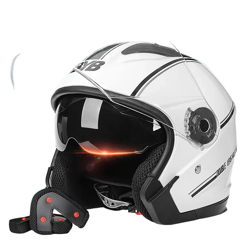 3/4 Open-Face Motorcycle Helmet Dual-Lens Anti-Fog Visor ABS Shell