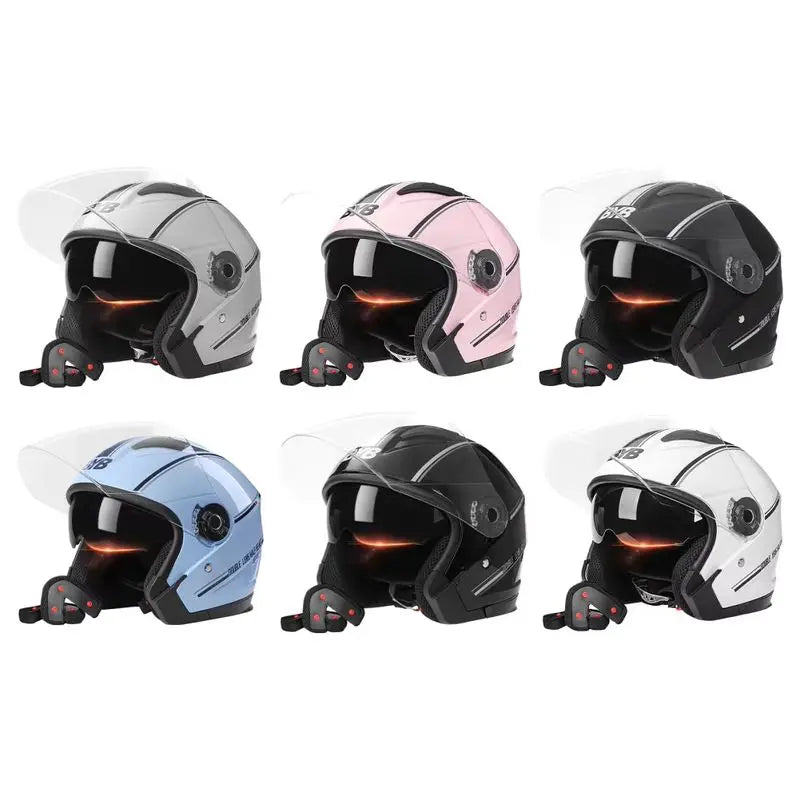 3/4 Open-Face Motorcycle Helmet Dual-Lens Anti-Fog Visor ABS Shell