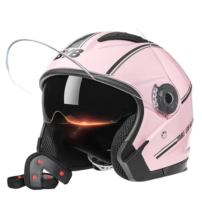 3/4 Open-Face Motorcycle Helmet Dual-Lens Anti-Fog Visor ABS Shell