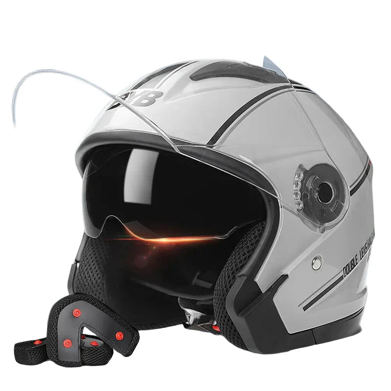 3/4 Open-Face Motorcycle Helmet Dual-Lens Anti-Fog Visor ABS Shell