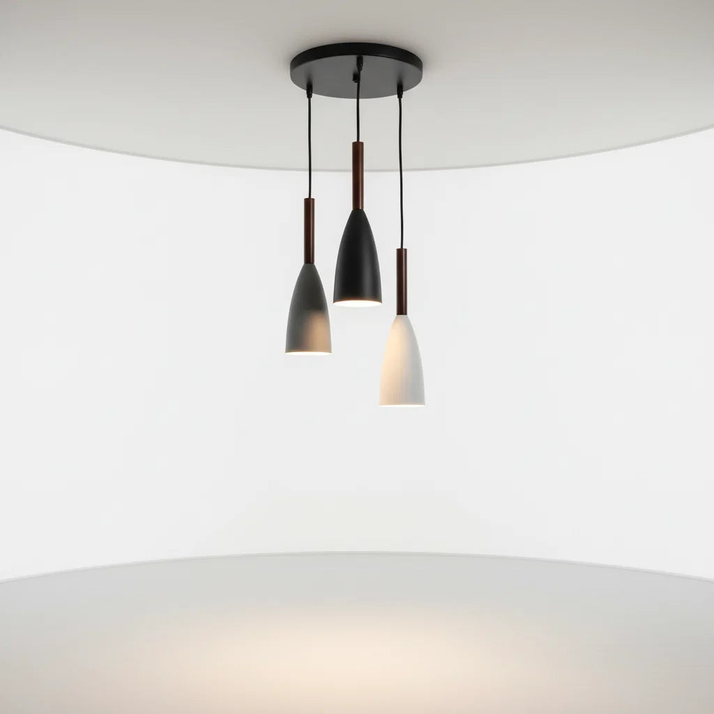 3-Light Pendant Light Wood Accents Height Adjustable Dimmable