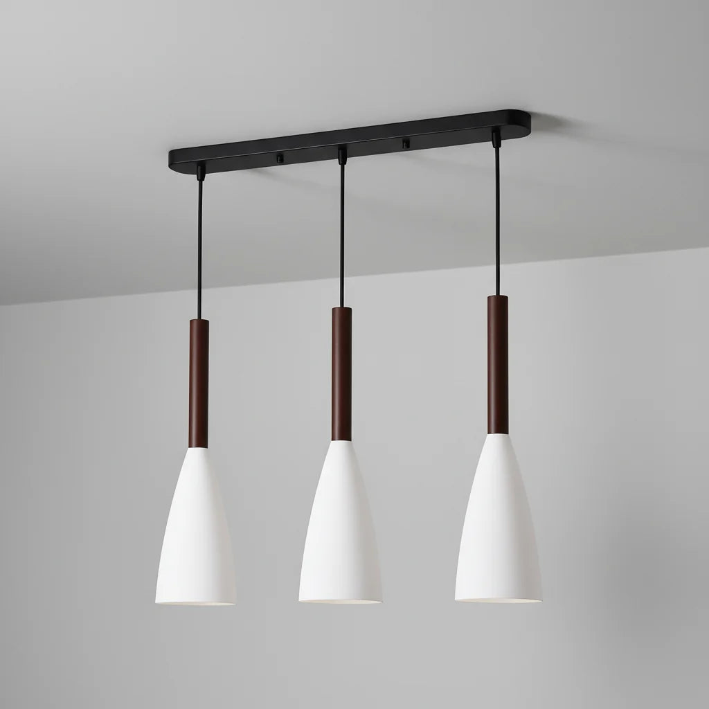 3-Light Pendant Light Wood Accents Height Adjustable Dimmable