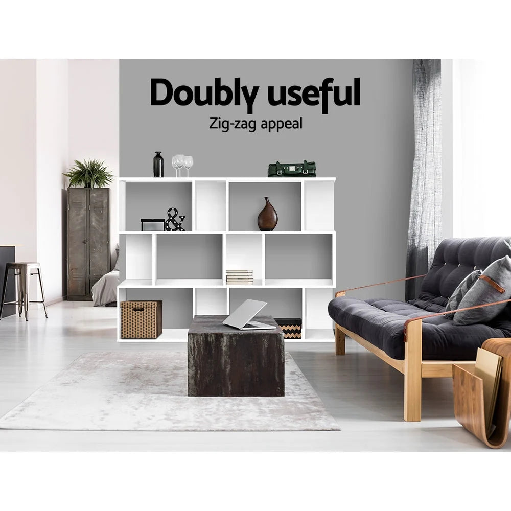 3-Tier Bookshelf Zigzag Open Shelves