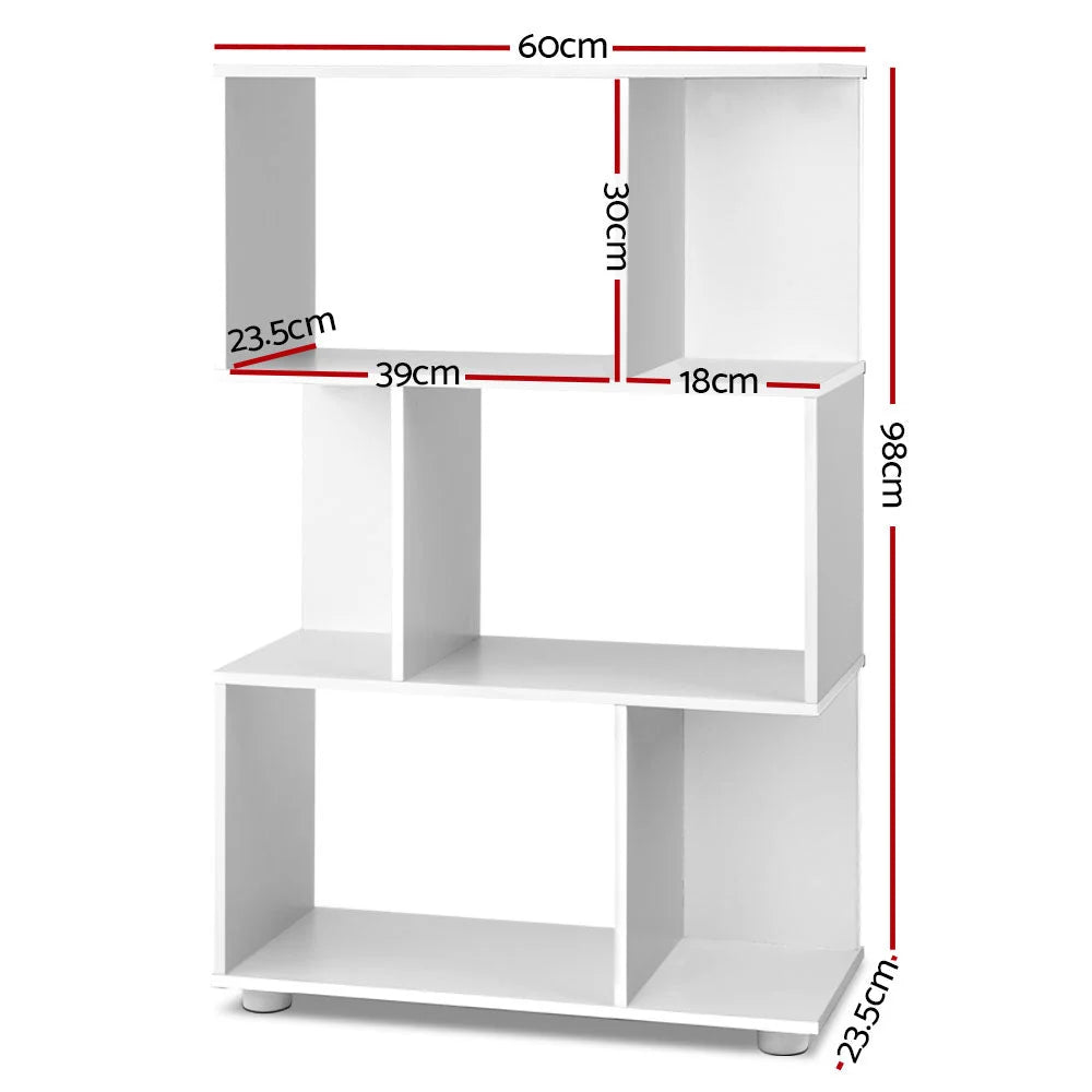 3-Tier Bookshelf Zigzag Open Shelves
