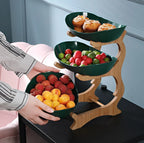 3-Tier Fruit Basket Wooden Stand Removable Trays