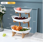 3-Tier Fruit Basket Wooden Stand Removable Trays