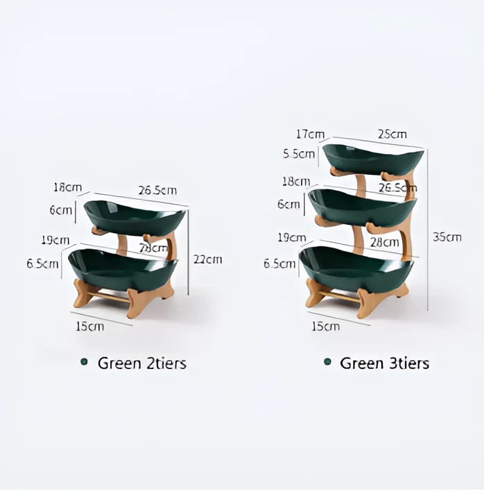 3-Tier Fruit Basket Wooden Stand Removable Trays