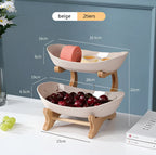 3-Tier Fruit Basket Wooden Stand Removable Trays