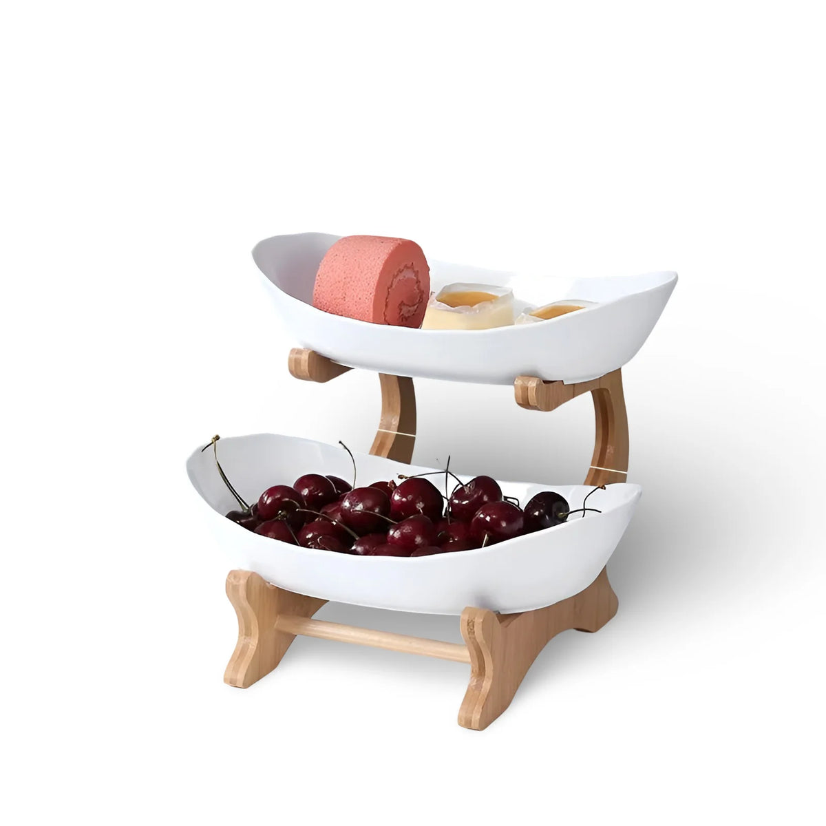 3-Tier Fruit Basket Wooden Stand Removable Trays
