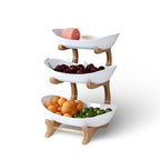 3-Tier Fruit Basket Wooden Stand Removable Trays