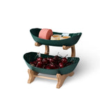 3-Tier Fruit Basket Wooden Stand Removable Trays