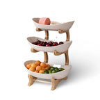 3-Tier Fruit Basket Wooden Stand Removable Trays