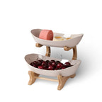 3-Tier Fruit Basket Wooden Stand Removable Trays