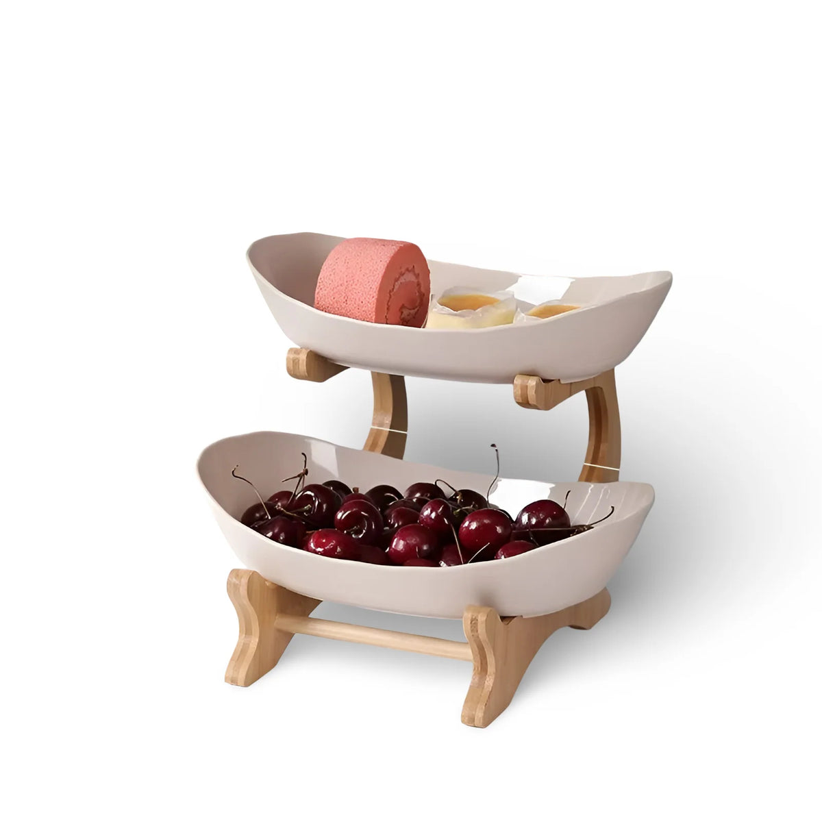 3-Tier Fruit Basket Wooden Stand Removable Trays