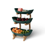 3-Tier Fruit Basket Wooden Stand Removable Trays