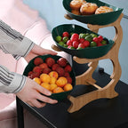 3-Tier Fruit Basket Wooden Stand Removable Trays