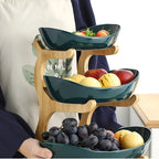 3-Tier Fruit Basket Wooden Stand Removable Trays