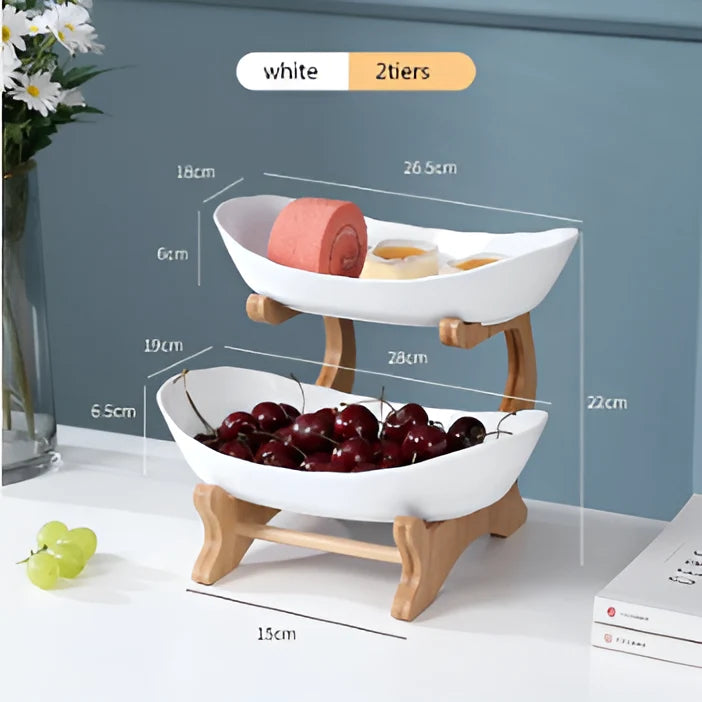 3-Tier Fruit Basket Wooden Stand Removable Trays