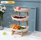 3-Tier Fruit Basket Wooden Stand Removable Trays