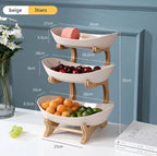 3-Tier Fruit Basket Wooden Stand Removable Trays