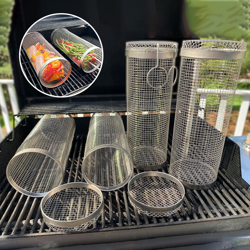 304 Stainless Steel 360° Rotating Grill Basket (Dishwasher-Safe)