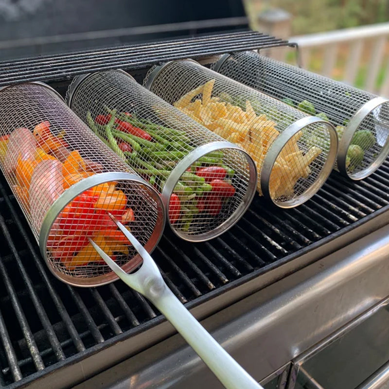 304 Stainless Steel 360° Rotating Grill Basket (Dishwasher-Safe)