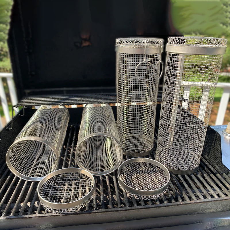304 Stainless Steel 360° Rotating Grill Basket (Dishwasher-Safe)