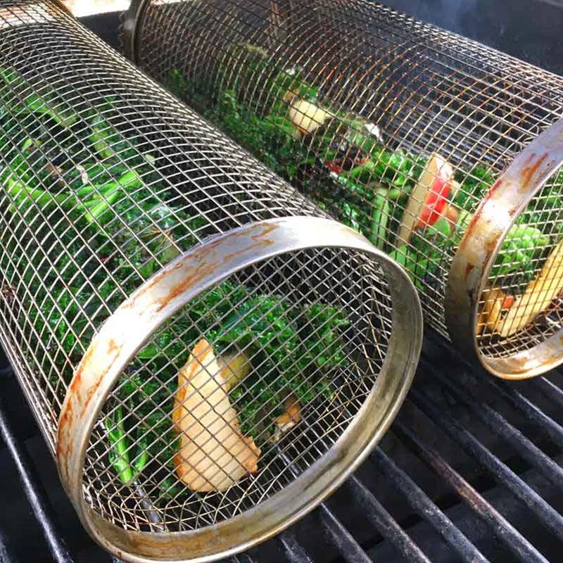 304 Stainless Steel 360° Rotating Grill Basket (Dishwasher-Safe)