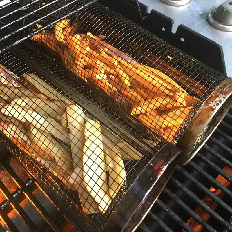 304 Stainless Steel 360° Rotating Grill Basket (Dishwasher-Safe)